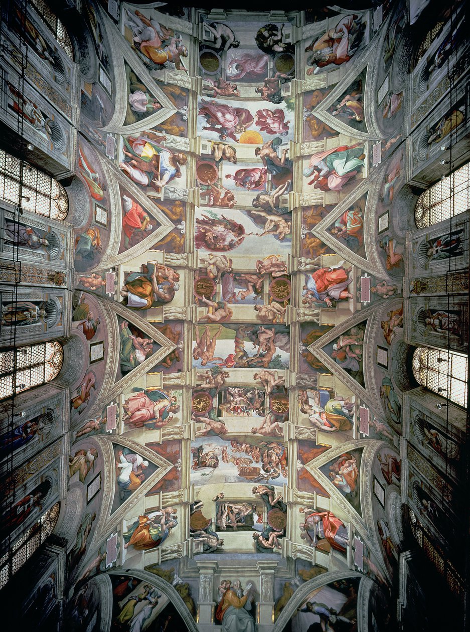 Sikstuksen kappelin katto, 1508-12 (kunnostuksen jälkeen) tekijältä Michelangelo Buonarroti