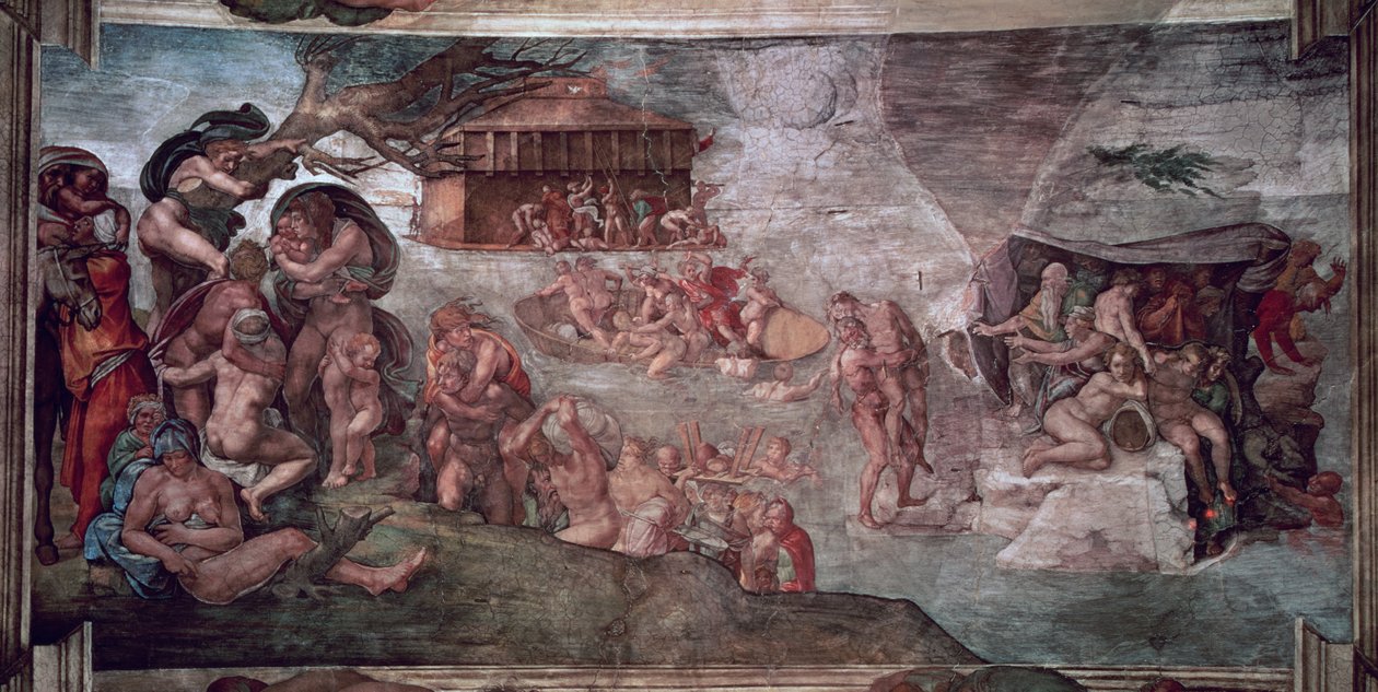 Sikstuksen kappelin katto: Vedenpaisumus, 1508-1212 (ennen restaurointia) tekijältä Michelangelo Buonarroti