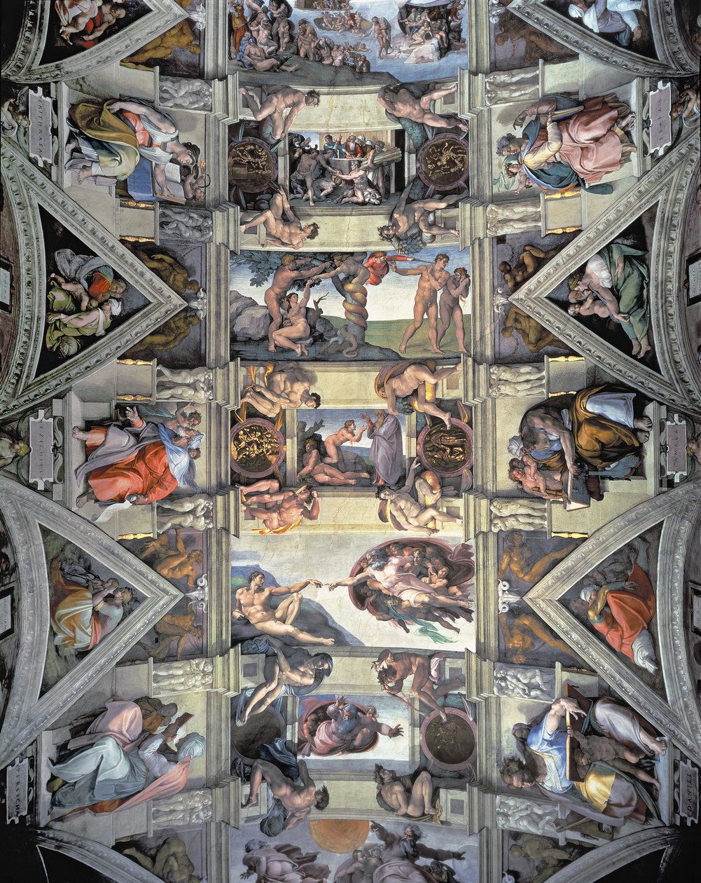 Sikstuksen kappelin katto ja lunetteja, 1508-12 (kunnostuksen jälkeinen) tekijältä Michelangelo Buonarroti