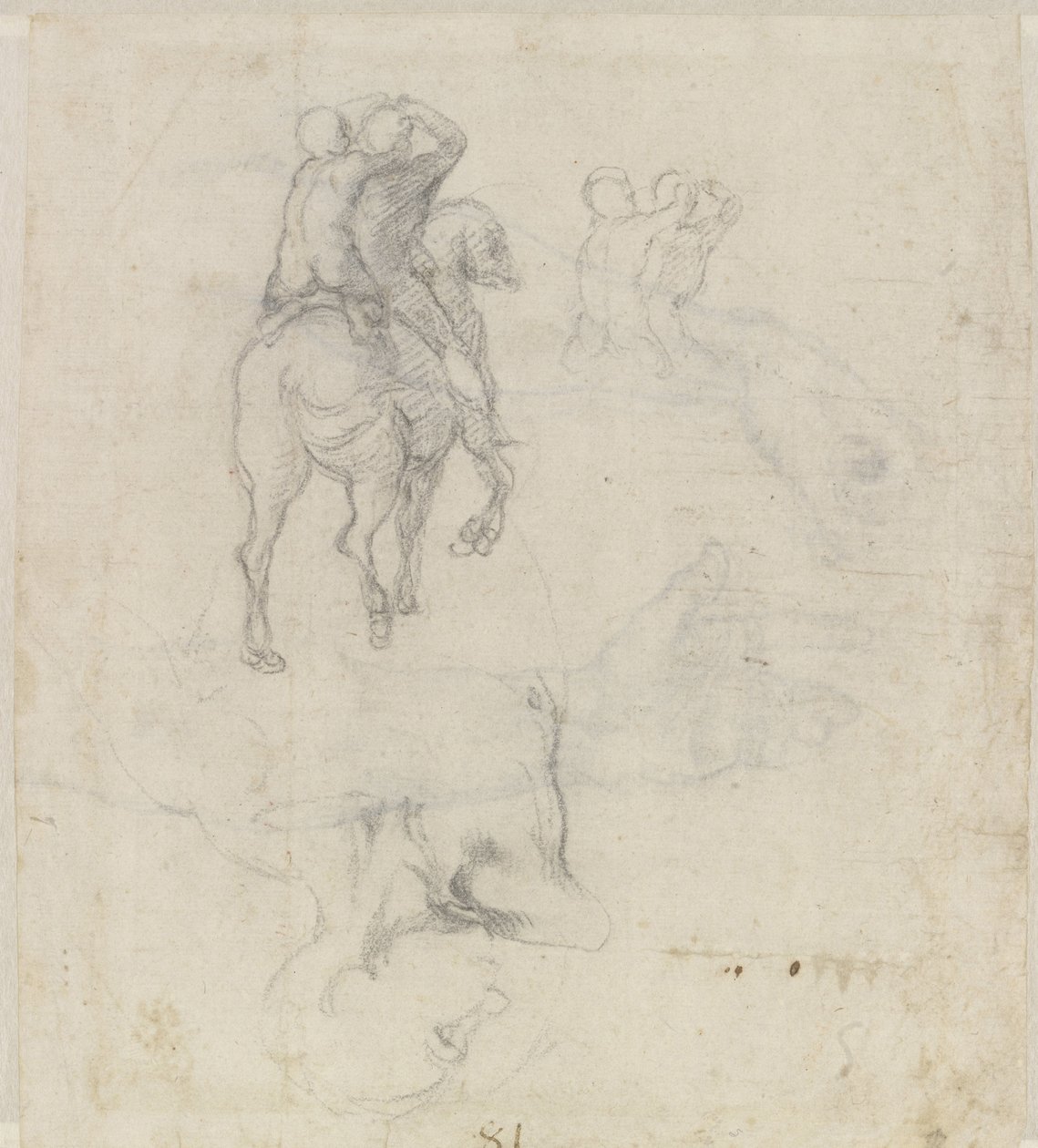 Hevosen tutkimukset kahden alaston ratsastajan ja urosvartalon kanssa tekijältä Michelangelo Buonarroti