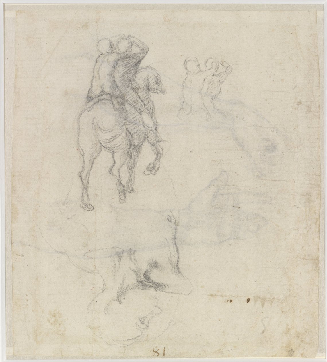 Hevosen tutkimukset kahden alaston ratsastajan ja urosvartalon kanssa tekijältä Michelangelo Buonarroti