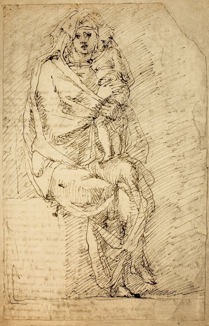 Madonnan ja lapsen luonnos; Michelangelon piirustus. Casa Buonarroti, Firenze tekijältä Michelangelo Buonarroti