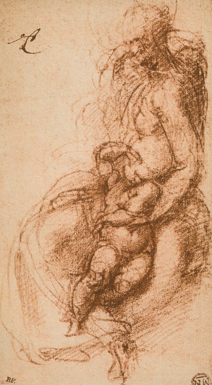 Tutkimus Madonnalle ja lapselle; piirustus Michelangelo. Louvre, Pariisi tekijältä Michelangelo Buonarroti