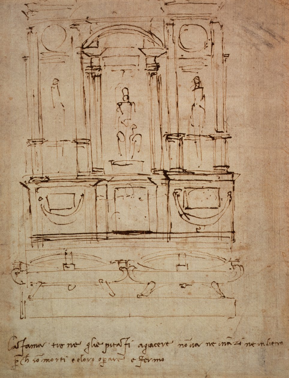 Tutkimus kaksoishaudasta Medici-haudoille uudessa sakristossa, 1521 tekijältä Michelangelo Buonarroti