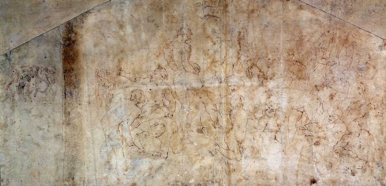 Tutkimus "Cascinan taistelua" varten 1504 (ruskea muste paperille) (recto) tekijältä Michelangelo Buonarroti