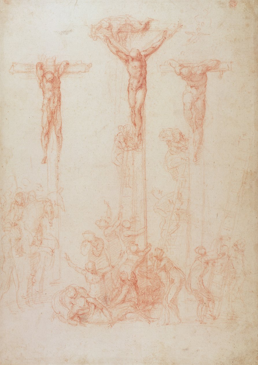 Tutkimus kolmesta rististä (punainen liitu paperille) tekijältä Michelangelo Buonarroti