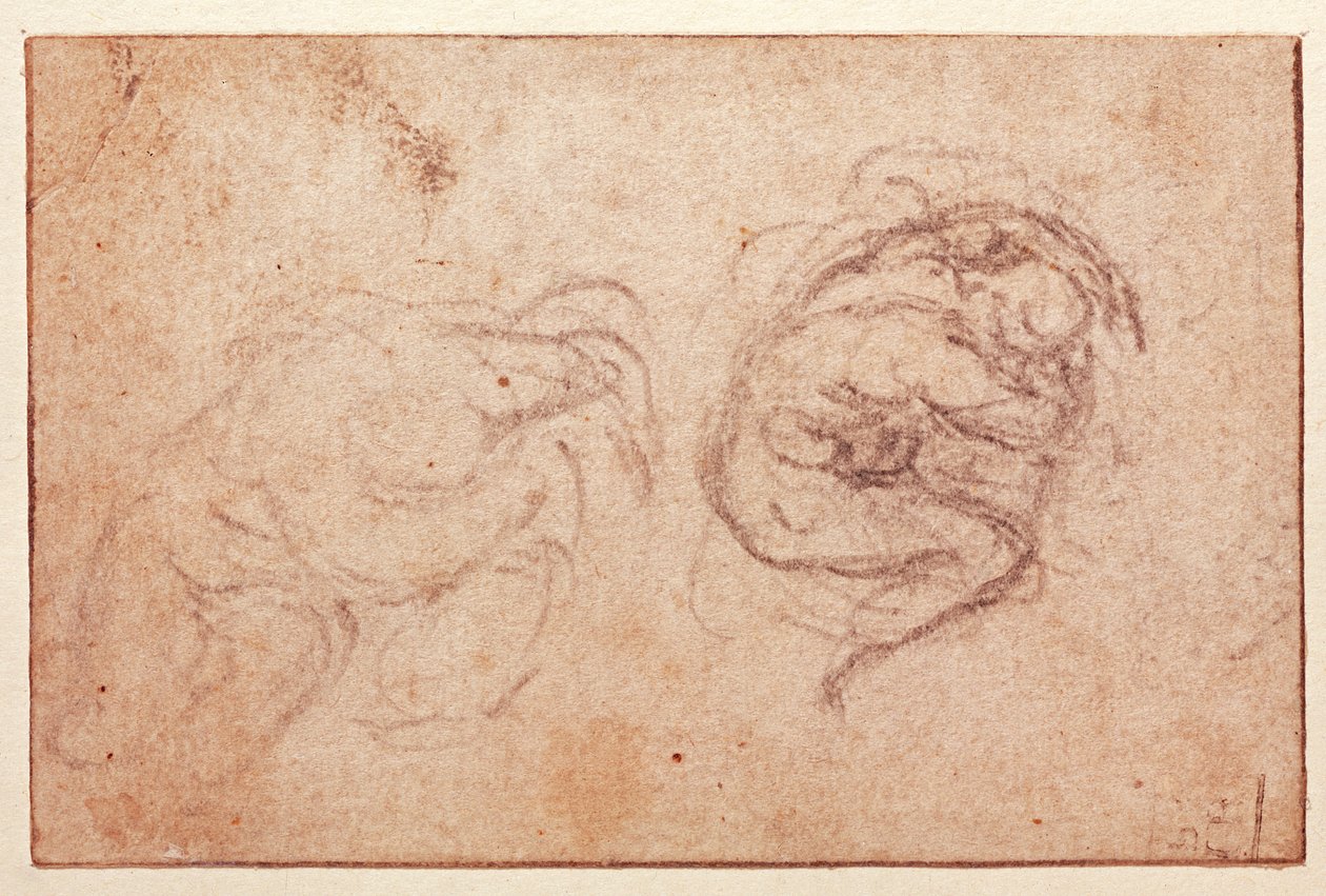 Tutkimus hiipivästä hahmosta (musta liitu paperille) (suoraan) tekijältä Michelangelo Buonarroti