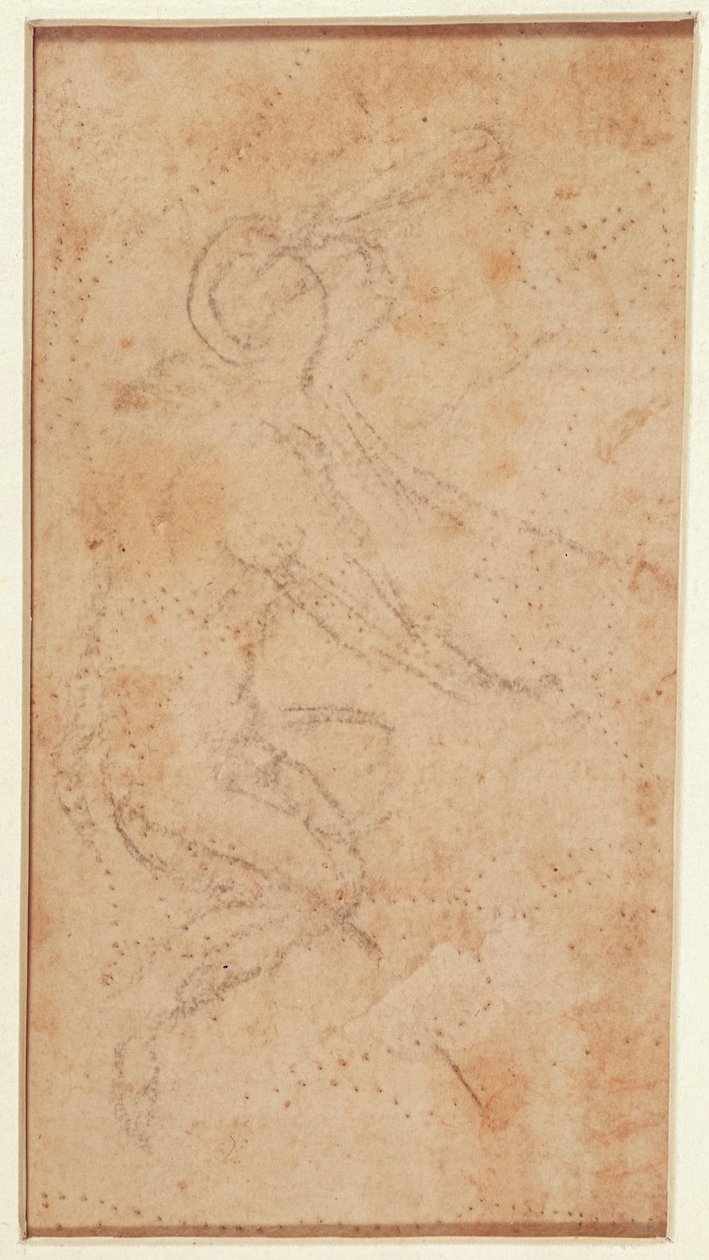 Tutkimus hahmosta, jossa on iskujälkiä (musta liitu paperille) (käänteinen) tekijältä Michelangelo Buonarroti