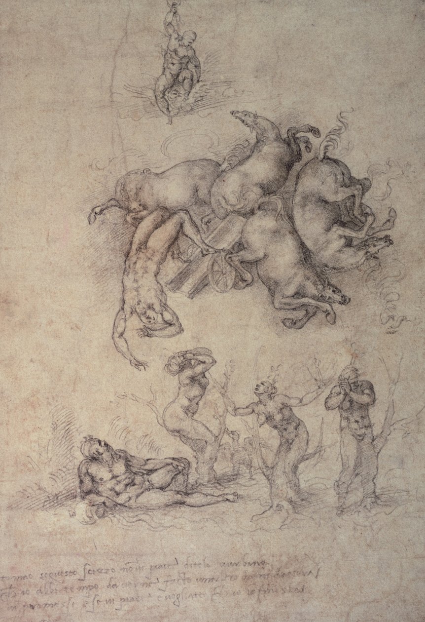 Phaethonin kukistuminen, 1533 tekijältä Michelangelo Buonarroti