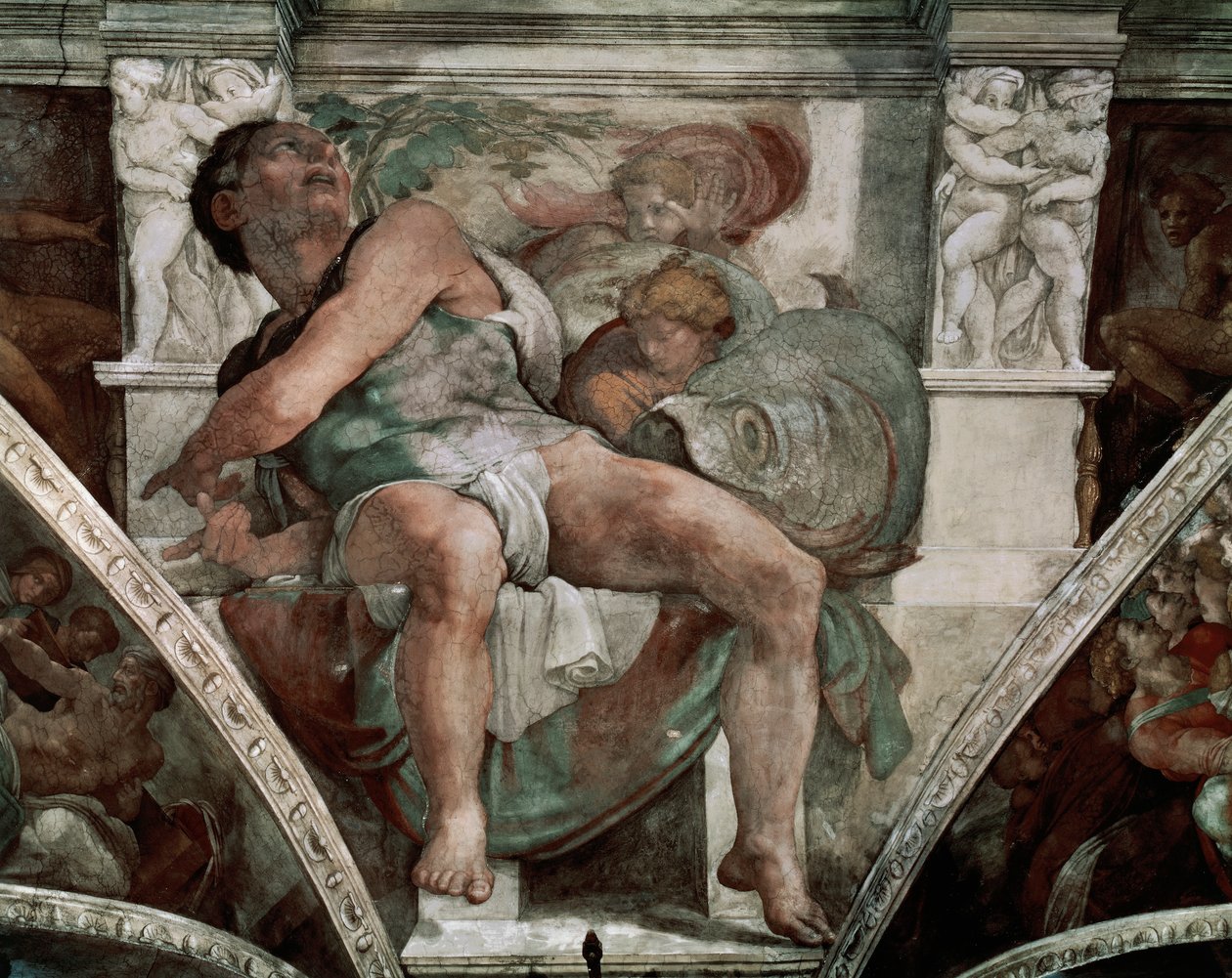 Profeetta Joona, Sikstuksen kappelista, 1538-41 (ennallistaminen) tekijältä Michelangelo Buonarroti