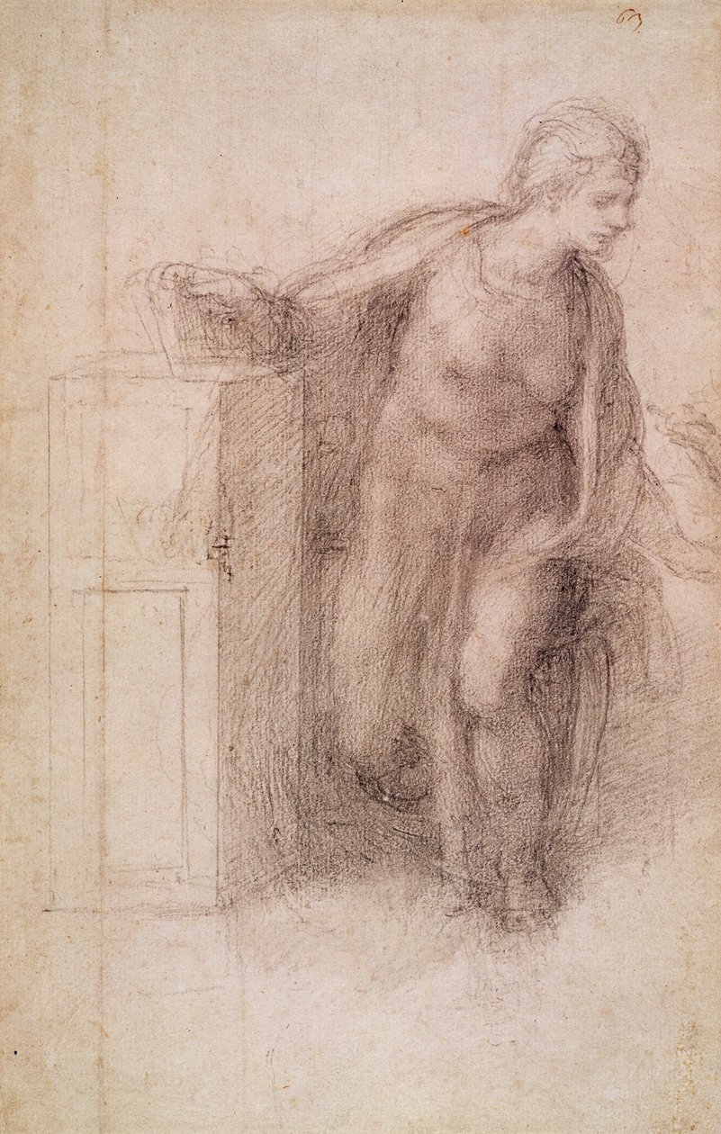The Virgin Annunciate, n. 1546 (musta liitu paperille) tekijältä Michelangelo Buonarroti