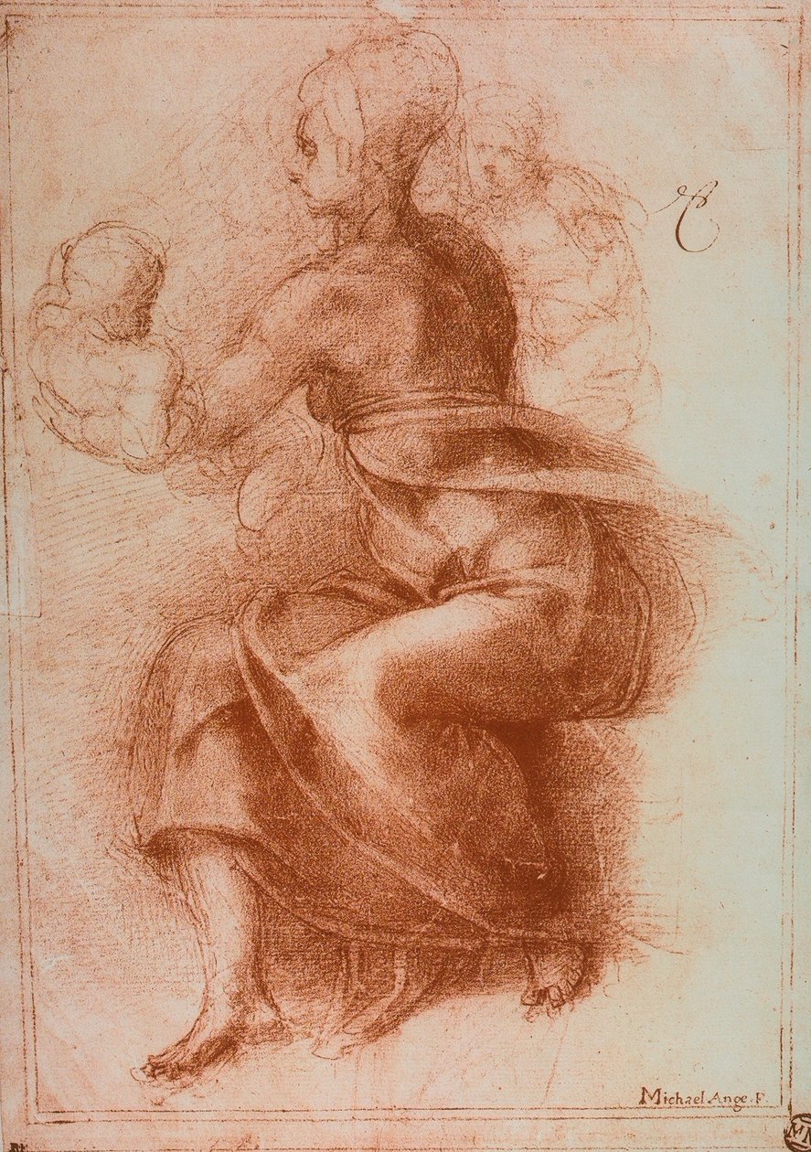 Neitsyt ja lapsi; piirustus Michelangelo. Louvre, Pariisi tekijältä Michelangelo Buonarroti