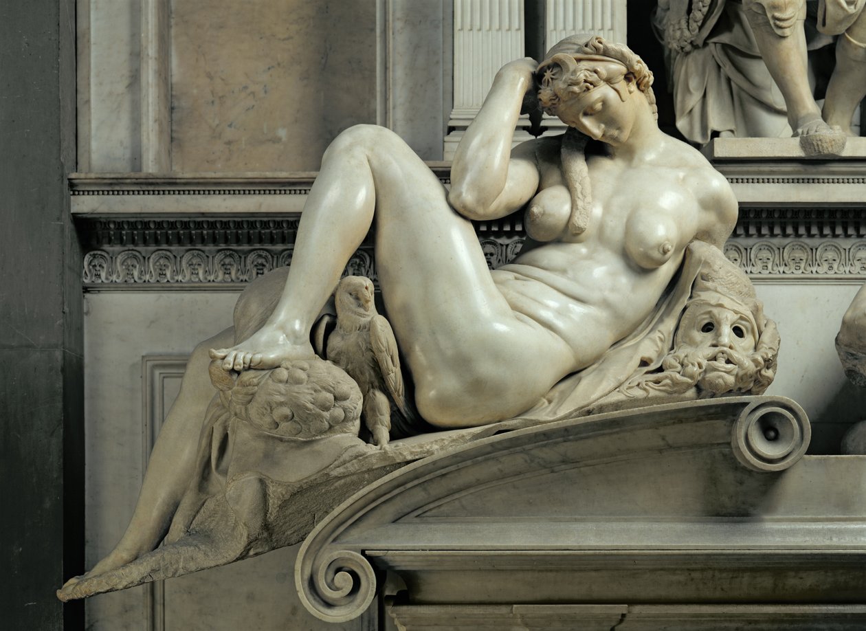 Giuliano de Medicin hauta, Yön yksityiskohta, 1520-33 marmoria tekijältä Michelangelo Buonarroti