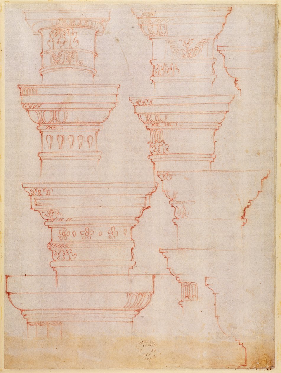 W.18v Sarakkeiden kirjainten tutkimus (värikynä) tekijältä Michelangelo Buonarroti