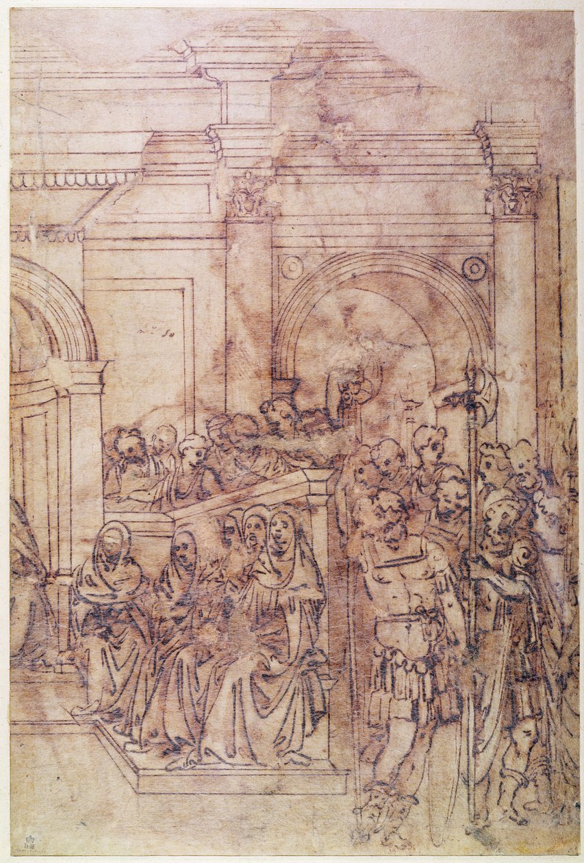 W.29 Luonnos klassisen kohtauksen ihmisjoukosta tekijältä Michelangelo Buonarroti