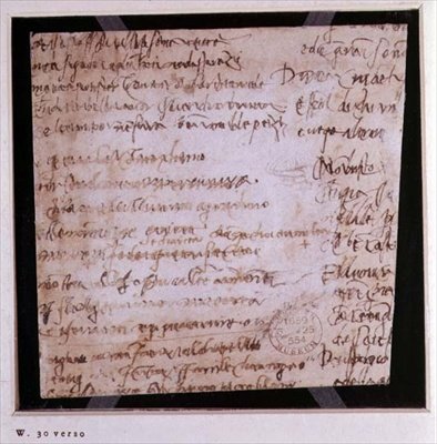 W.30v Fragmentti sivusta kirjoitettuja muistiinpanoja (muste paperille) tekijältä Michelangelo Buonarroti