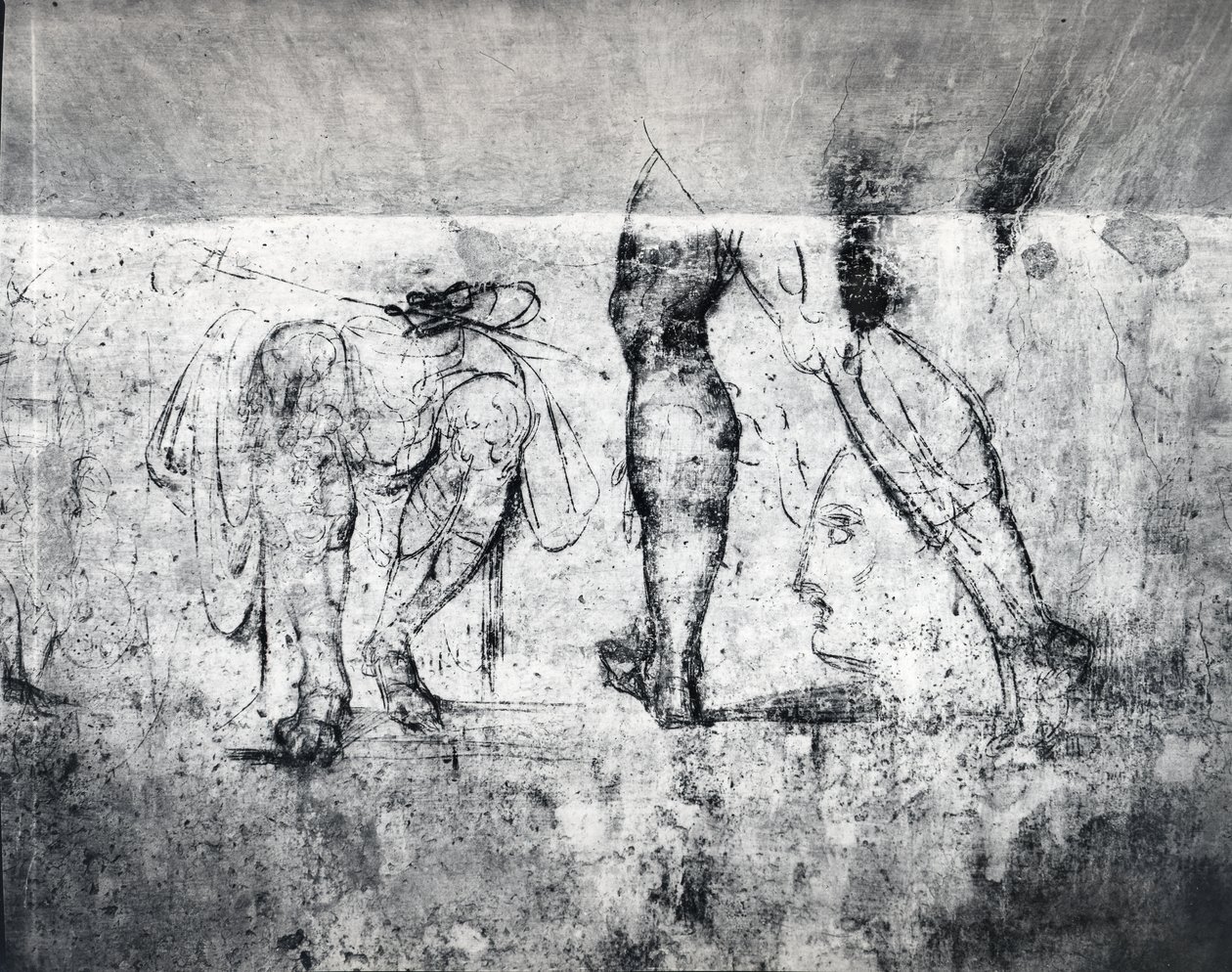 Seinäpiirros jaloista, n. 1530 (hiili kipsille) (tulostus) tekijältä Michelangelo Buonarroti