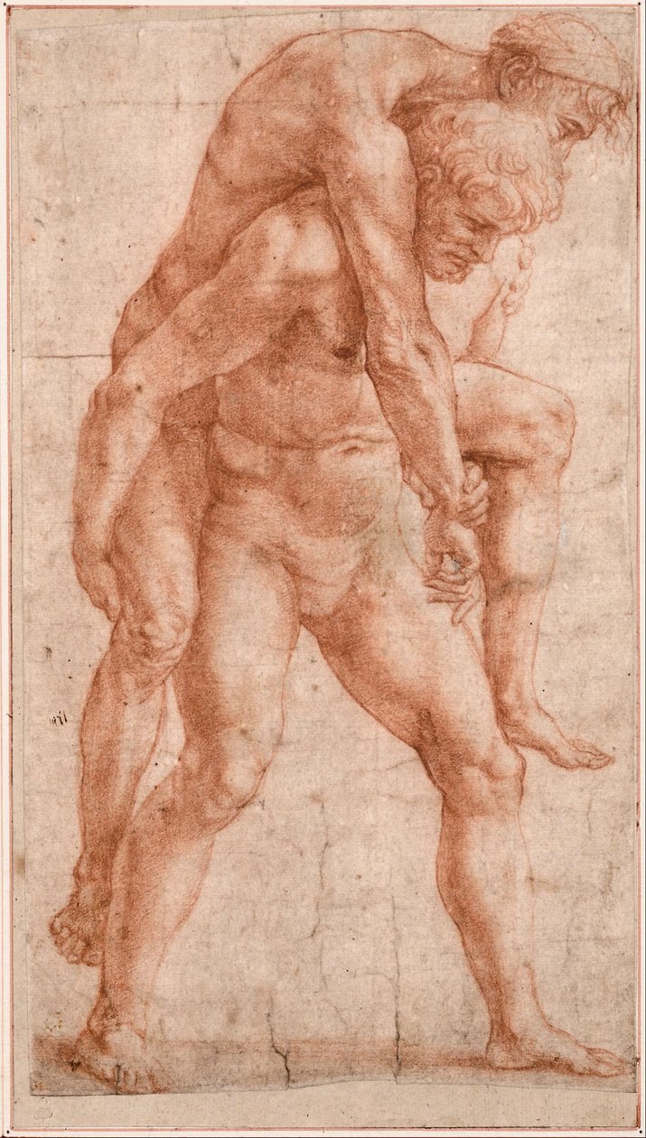 Nuori mies kantaa vanhaa miestä selällään tekijältä Raffaello Sanzio Raphael