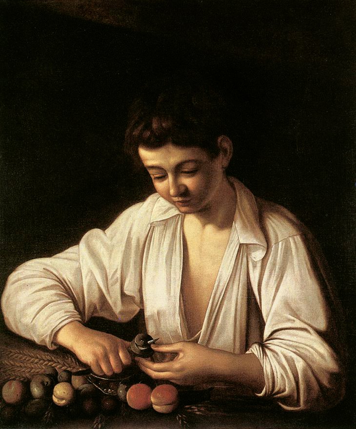 Poika, joka kuorii hedelmiä tekijältä Michelangelo Merisi Caravaggio