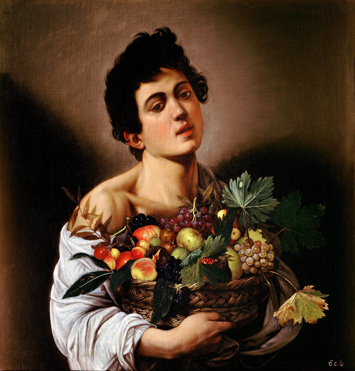 Poika hedelmäkorin kanssa tekijältä Michelangelo Merisi Caravaggio