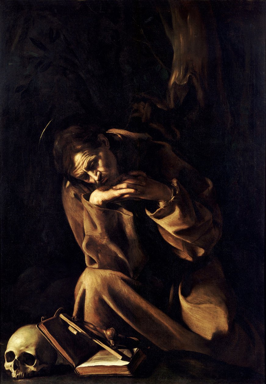 Pyhä Franciscus meditaatiossa tekijältä Michelangelo Merisi Caravaggio