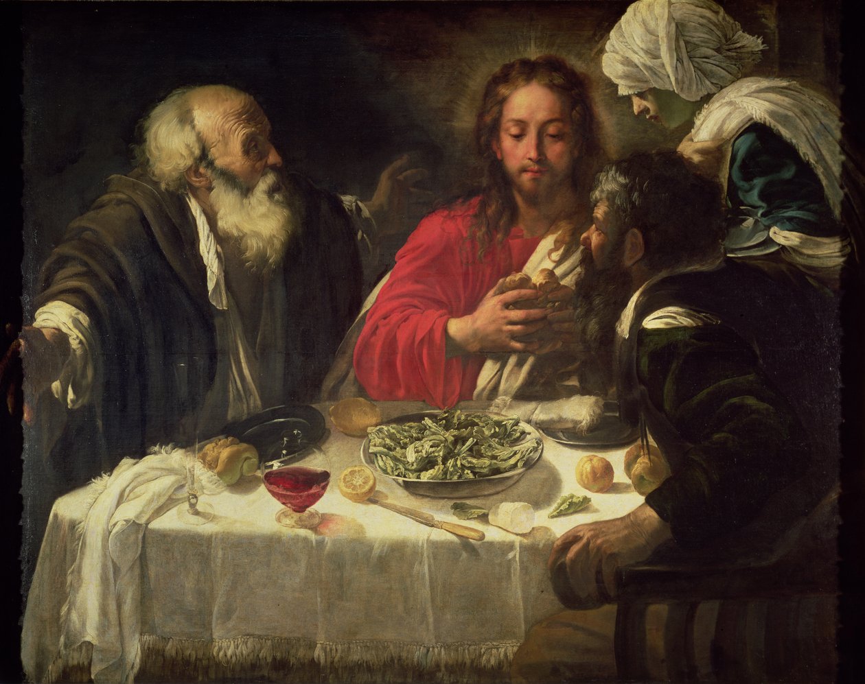 Ellallinen Emmauksessa, n. 1614-21 tekijältä Michelangelo Merisi Caravaggio