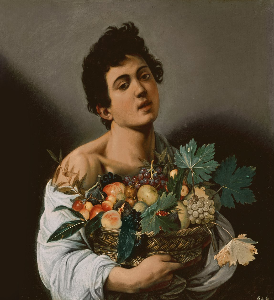 Nuoriso hedelmäkorin kanssa, 1594 (yksityiskohta 104940) tekijältä Michelangelo Merisi Caravaggio