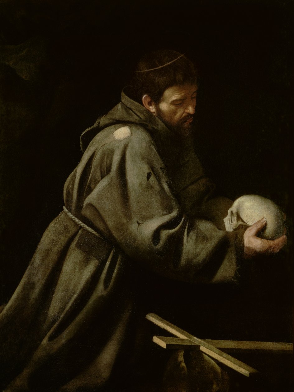 Pyhä Franciscus meditaatiossa tekijältä Michelangelo Merisi Caravaggio