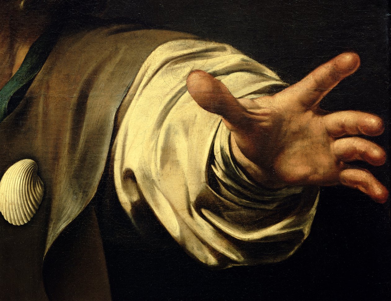 Ehtoollinen Emmauksessa, 1601 öljy ja tempera kankaalle yksityiskohta kuvasta 928. tekijältä Michelangelo Merisi Caravaggio