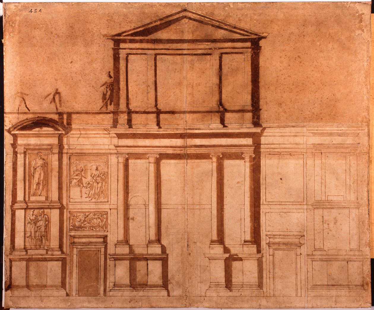 Piirustus San Lorenzon julkisivusta tekijältä Michelangelo (after) Buonarroti