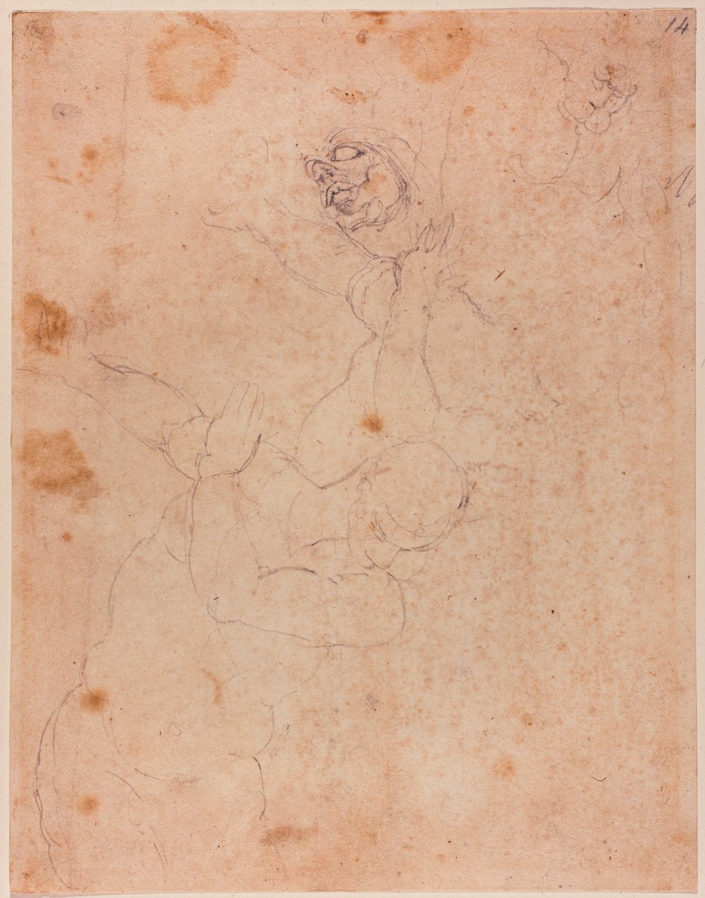Kuvio-opintoja, osittain Sikstuksen kappelin Paratiisista karkottaminen -teoksesta. tekijältä Michelangelo (after) Buonarroti