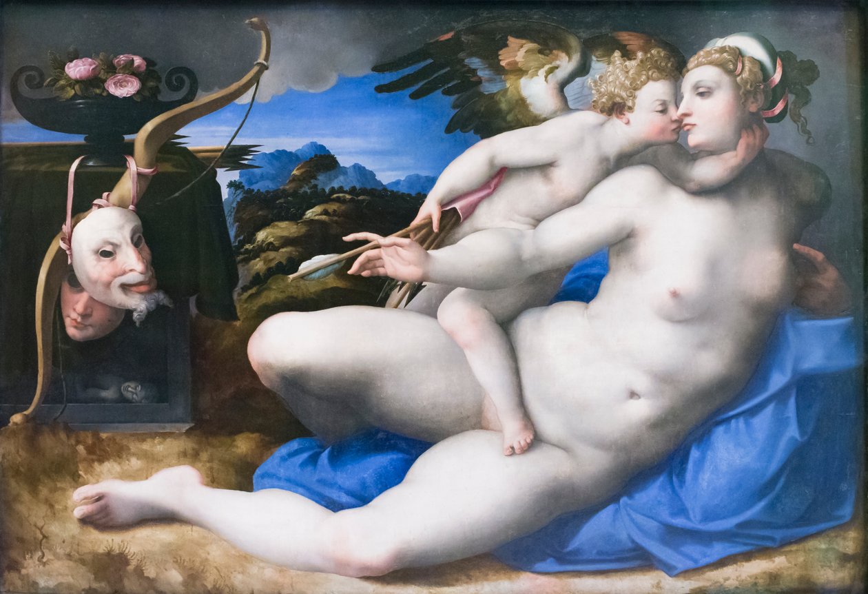 Venus ja Cupid Michelangelo Buonarrotin jälkeen (öljy paneelissa) tekijältä Michelangelo (after) Buonarroti