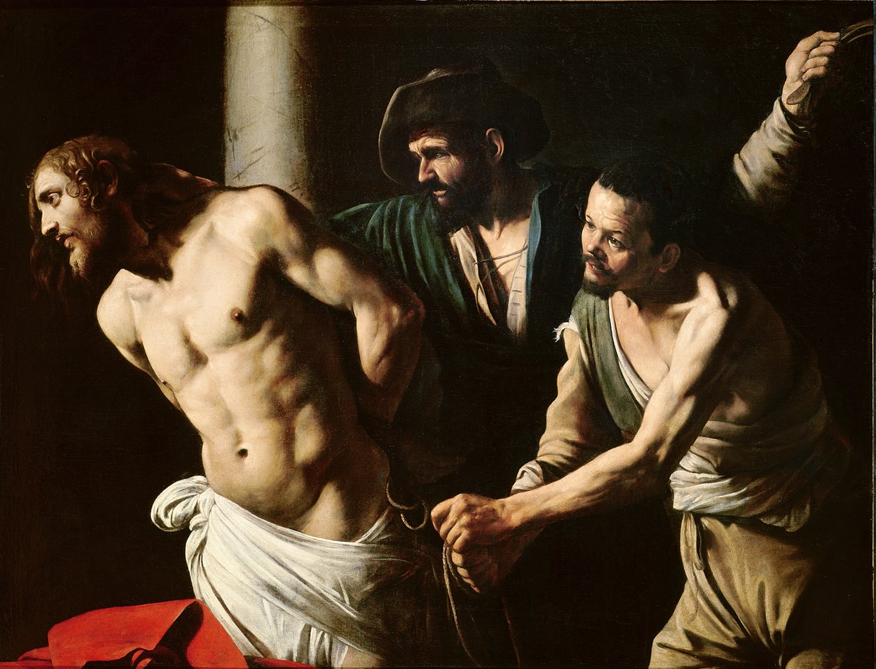 The Flagellation of Christ, n. 1605-1607 (öljy kankaalle) tekijältä Michelangelo (attr. to) Caravaggio