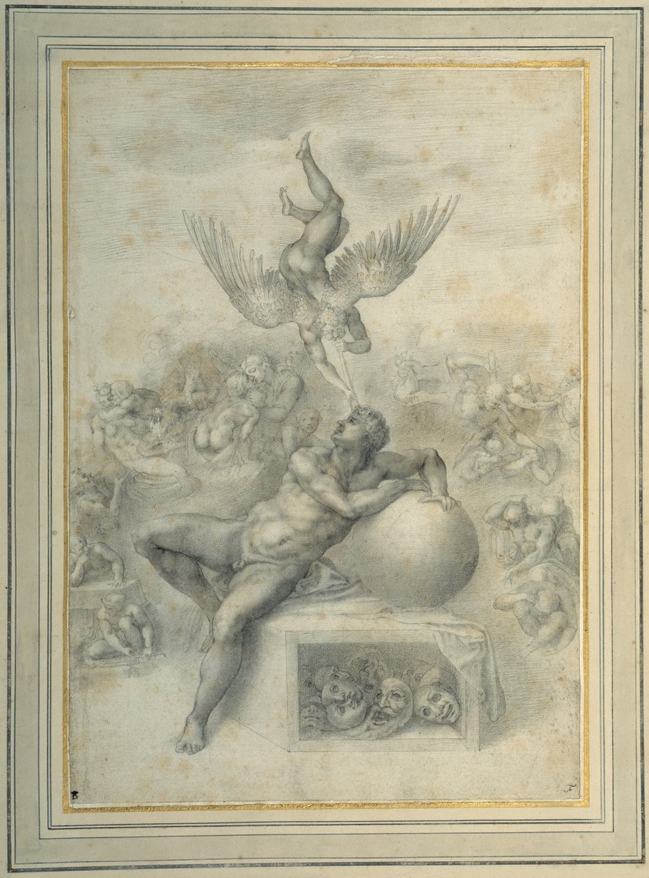 "Unelma ihmiselämästä", Michelangelo Buonarrotin (hieno liitukynä paperilla) mukaan tekijältä Michelangelo (follower of) Buonarroti