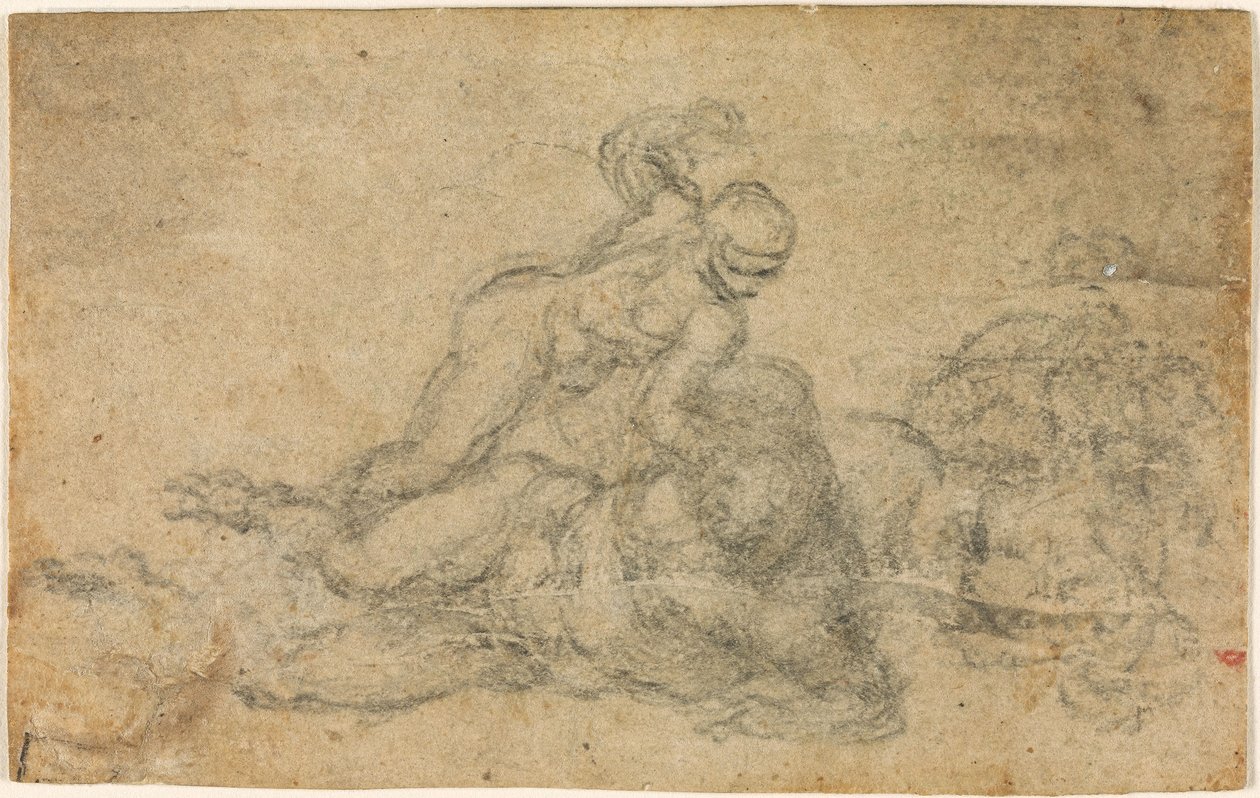 Michelangelo - Daavid ja Goljat. Verso Säännösteltyjä arkkitehtonisia tutkimuksia, n. 1550-1556, I, 32a. tekijältä Michelangelo