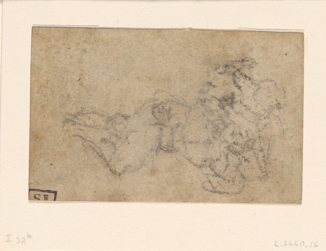 Michelangelo - Daavid ja Goljat. Verso Säännösteltyjä arkkitehtonisia tutkimuksia, n. 1550-1556, I, 32b. tekijältä Michelangelo