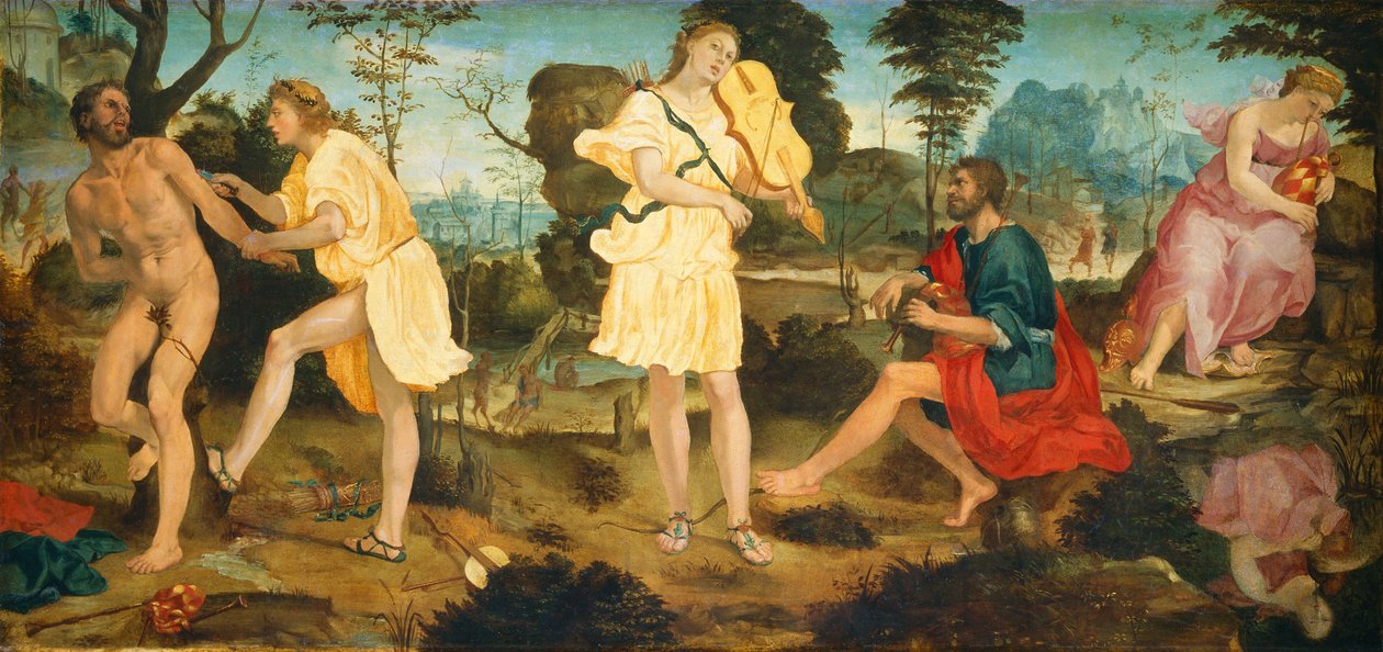 Apollo ja Marsyas, n. 1540. tekijältä Michelangelo Anselmi
