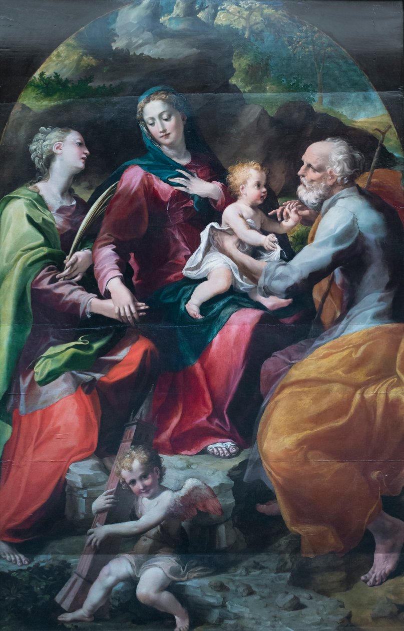 Madonna lapsen ja pyhän Barbaran kanssa, noin 1530 (öljy puulle). tekijältä Michelangelo Anselmi