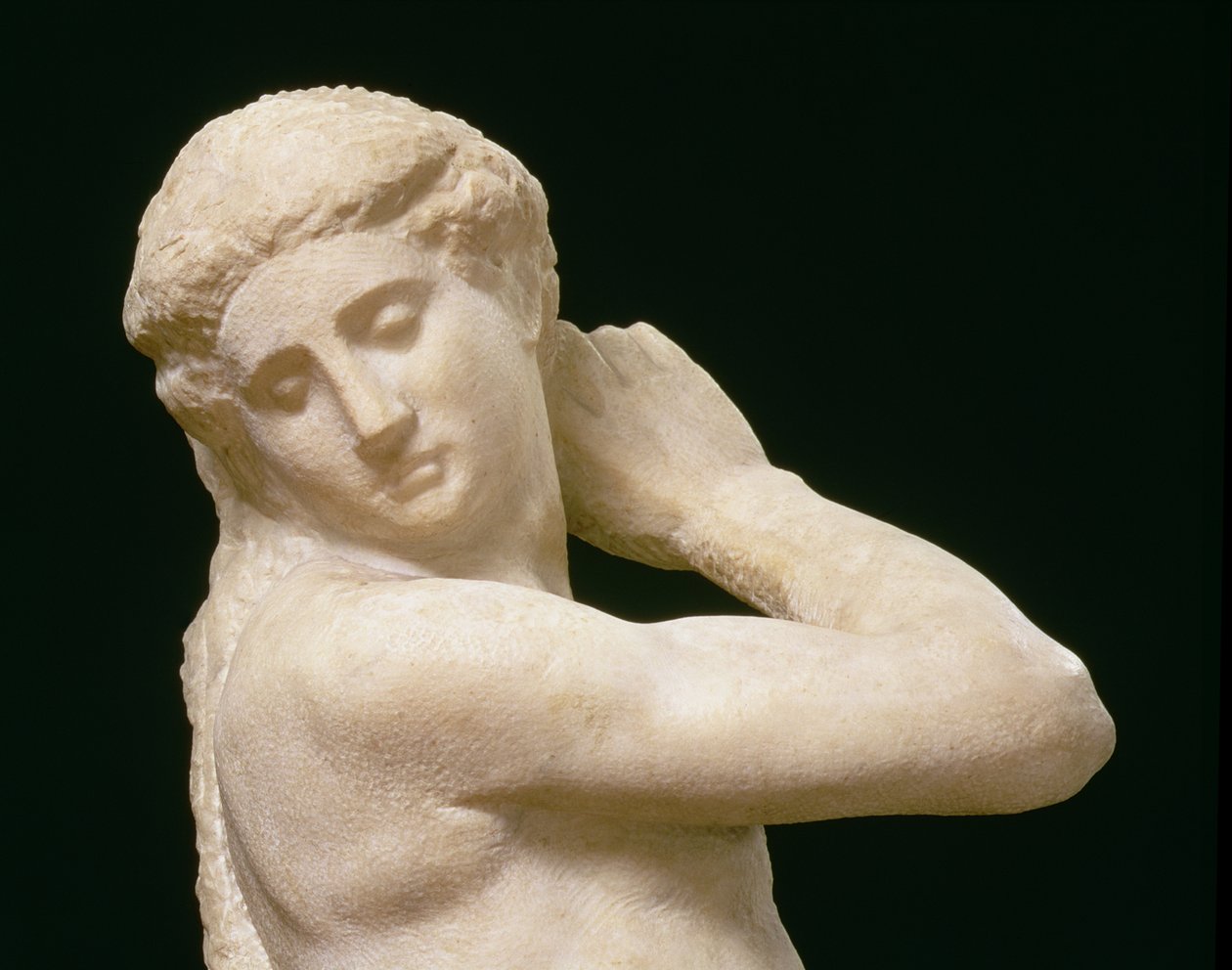 Apollo tai Daavid, pään yksityiskohta, Michelangelo Buonarrottin veistos 1475-1564, yksityiskohta kuvasta 79842 tekijältä Michelangelo Buonarroti
