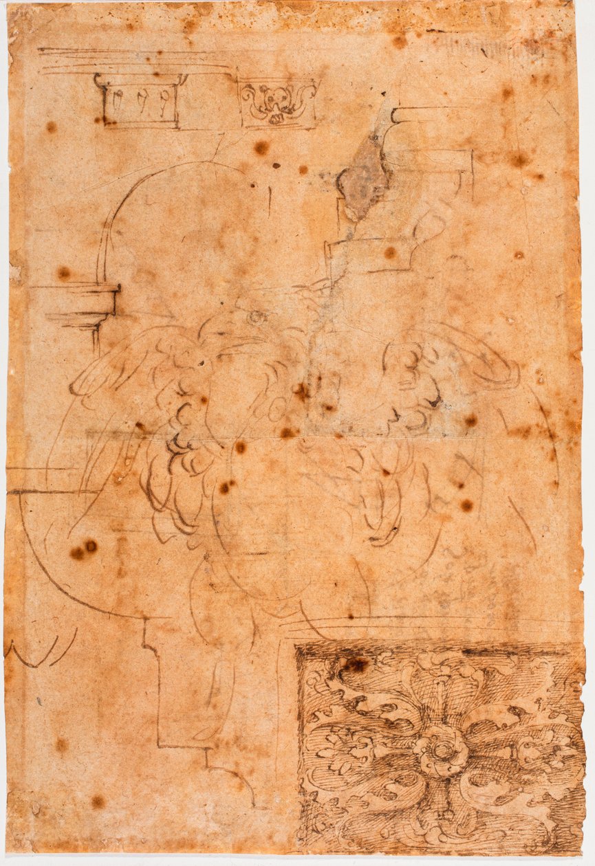 Aquilan luonnoksia ja arkkitehtonisia elementtejä koskevia tutkimuksia tekijältä Michelangelo Buonarroti