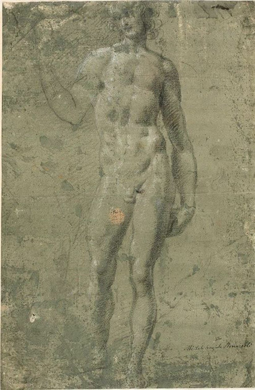 Bacchus (recto); Arkkitehtoniset luonnokset (käänteinen) tekijältä Michelangelo Buonarroti