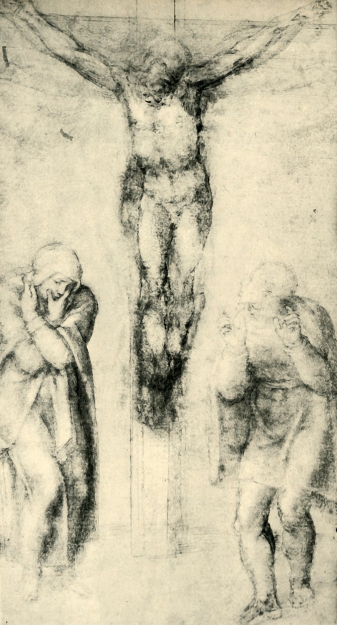 Kristus ristillä Neitsyen ja Johanneksen välillä, c1560-1564, 1943. tekijältä Michelangelo Buonarroti