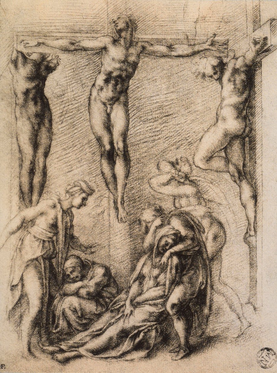 Ristiinnaulitseminen, Michelangelon piirros. Musee du Louvre, Pariisi tekijältä Michelangelo Buonarroti
