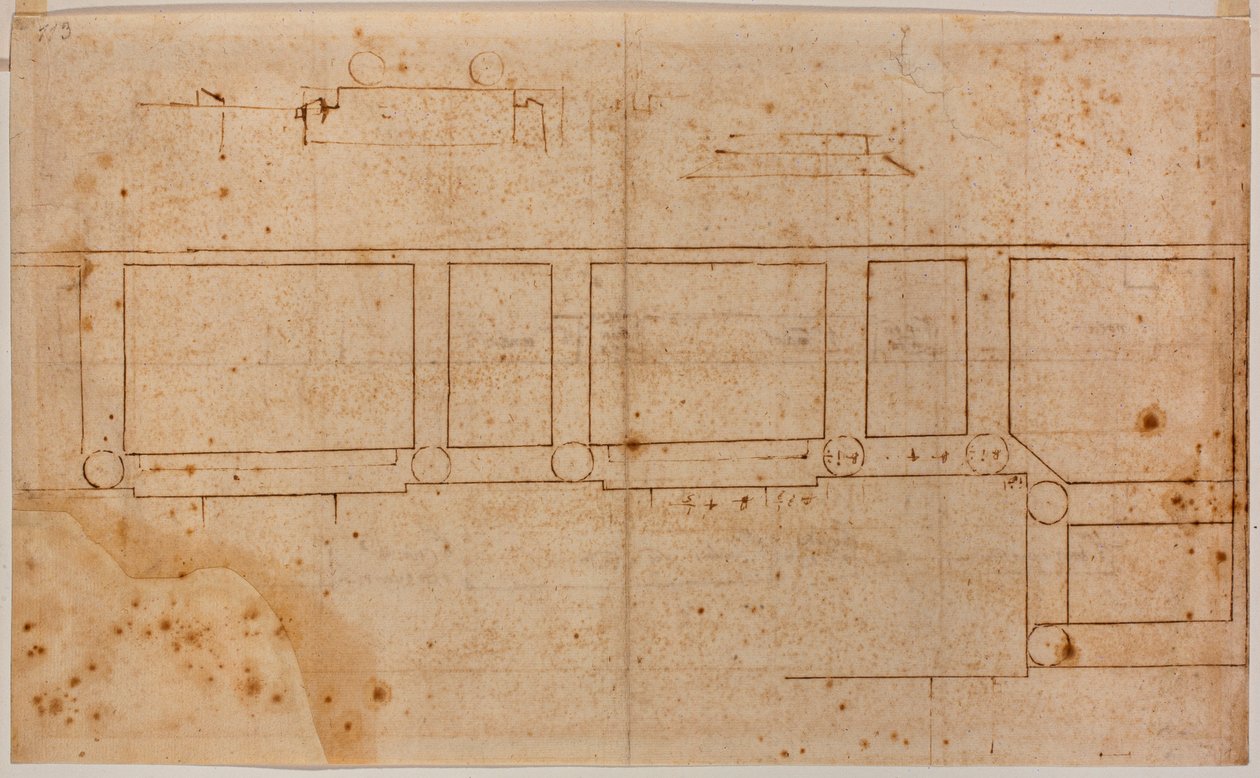 San Lorenzon julkisivun pohjapiirustus tekijältä Michelangelo Buonarroti