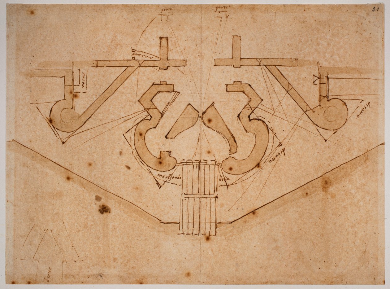 Porttikäytävän linnoitussuunnittelu tekijältä Michelangelo Buonarroti
