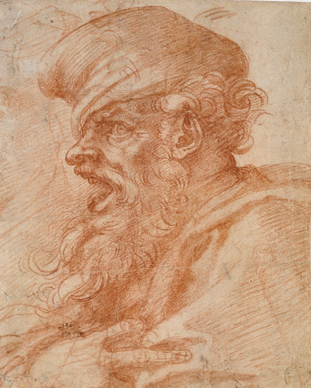 Parrakkaan miehen pää, joka huutaa, 1500-luku tekijältä Michelangelo Buonarroti