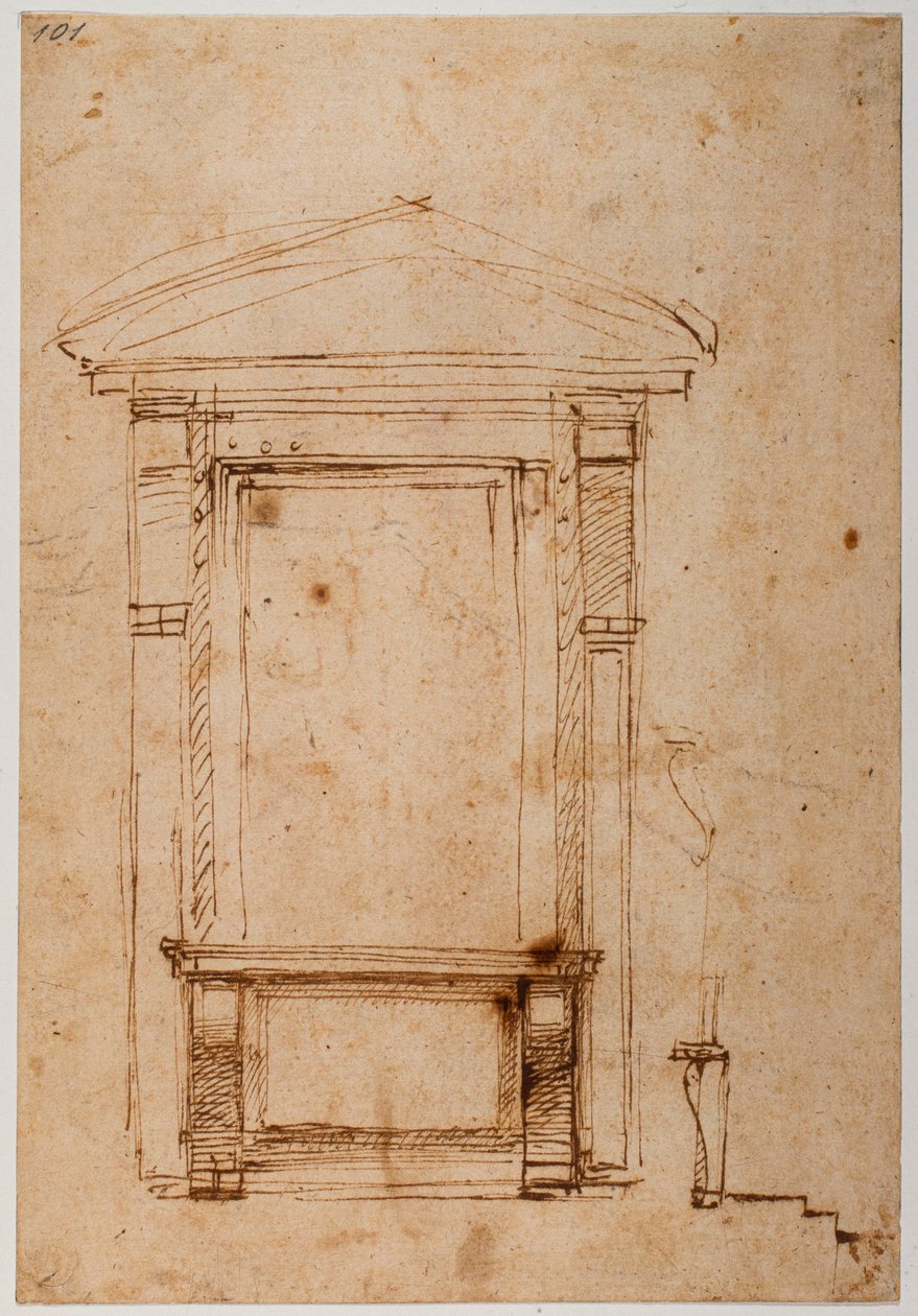 Medici-palatsin polvistuva ikkuna, n. 1517 (piirustus). tekijältä Michelangelo Buonarroti