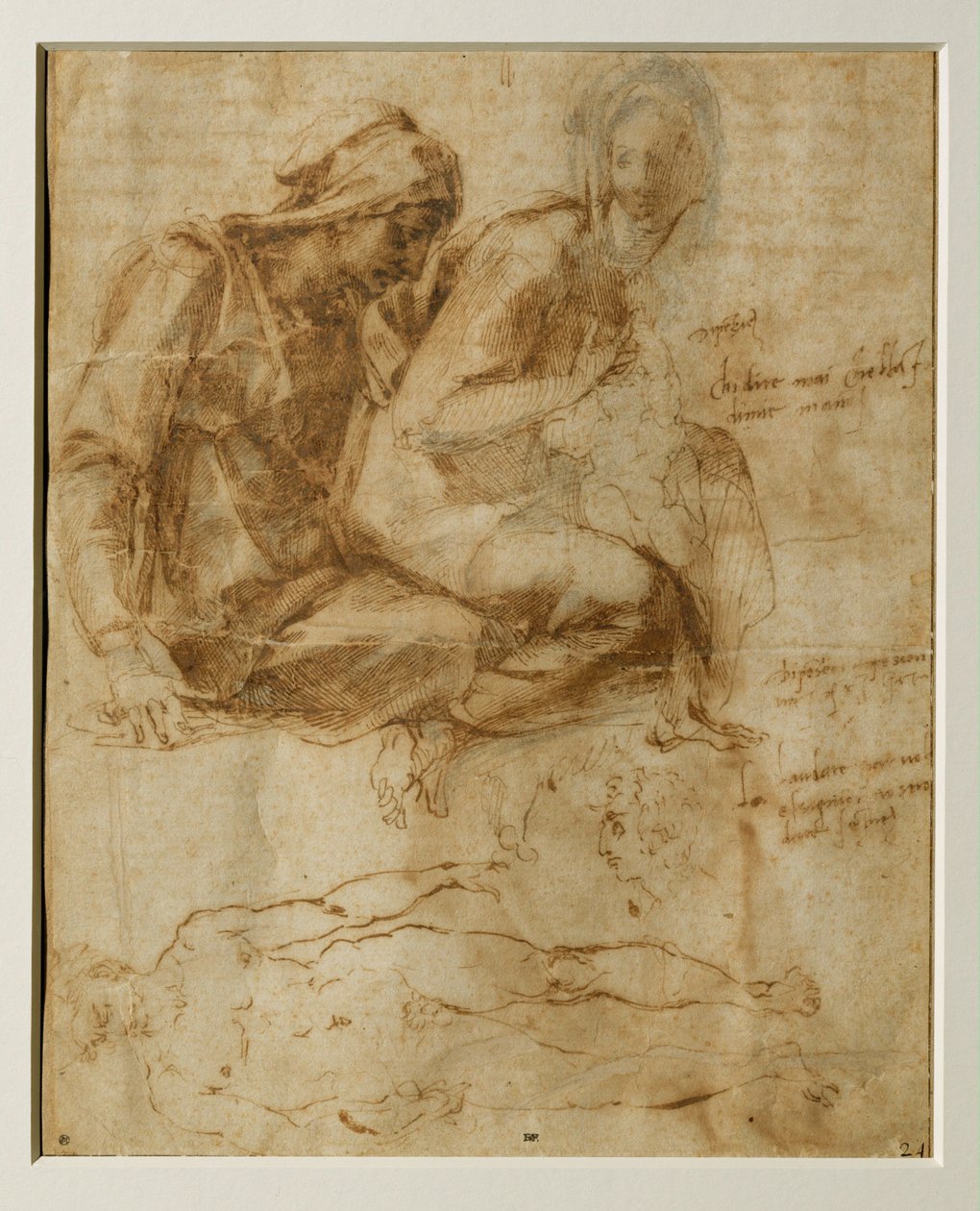 Neitsyt, lapsi ja Pyhä Anna, miespuolinen alastonkuva ... tekijältä Michelangelo Buonarroti