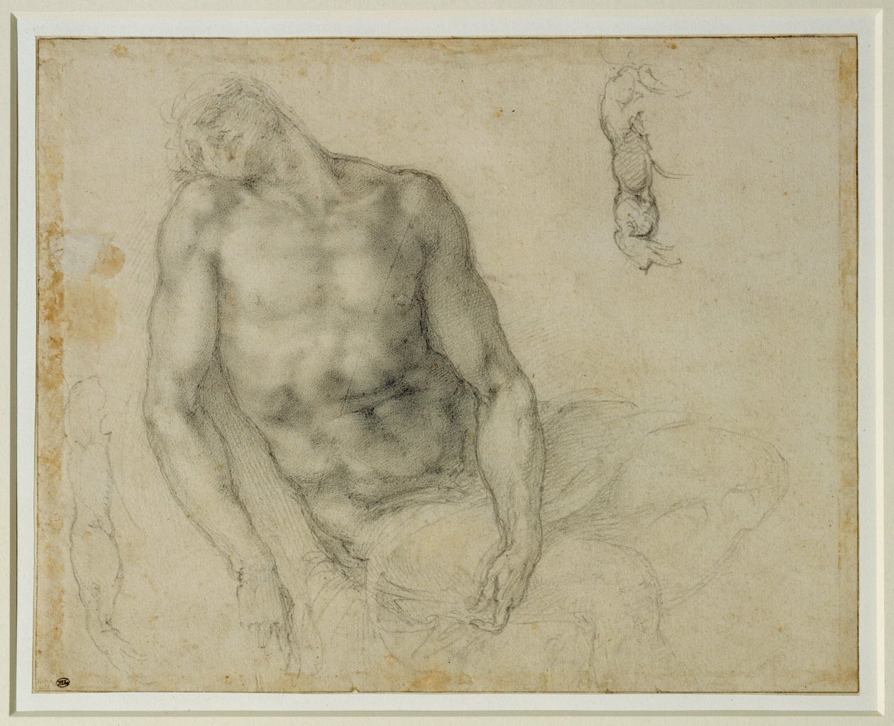 Kuollut Kristus ja kaksi toistoa oikeassa käsivarressa ... tekijältä Michelangelo Buonarroti
