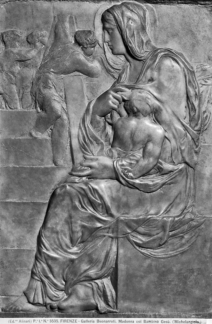Madonna ja lapsi Madonna della Scalan kanssa (marmori) tekijältä Michelangelo Buonarroti